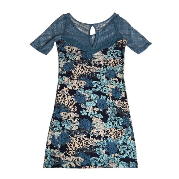 NEW Free People Intimately Blue Floral Paisley Lace Stretch Bodycon Dress Size S - Picture 4 of 7